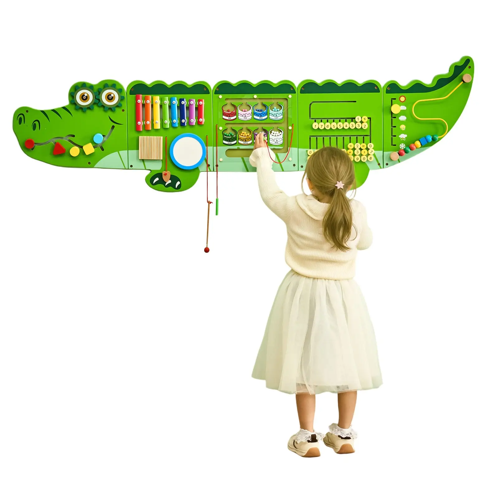 VEVOR Crocodile Activity Wall Busy Board, 9 Activities, Montessori Sensory Wall Panels Toy for Kids Ages 3-12, Interactive Learning Activity Center, Great for Toddler, Playroom, Nursery, Classroom