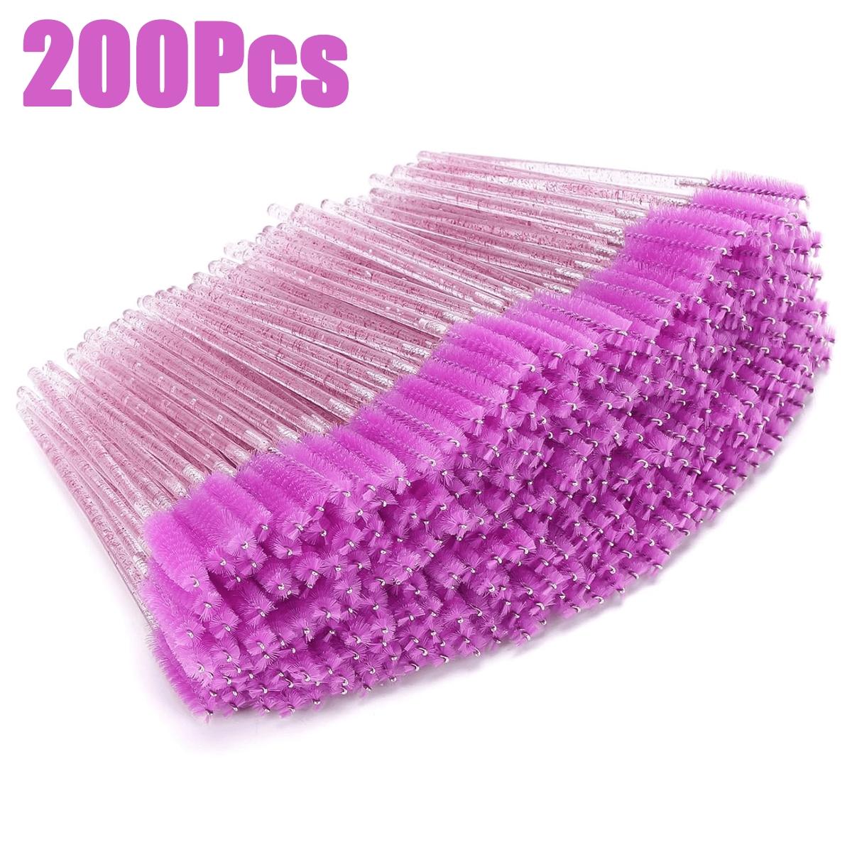 200/100/50/10pcs Eyelash Brushes with Container, Bendable Disposable Brow Wands, Crystal Castor Oil Brush for False Lashes, Cosmetic Brush