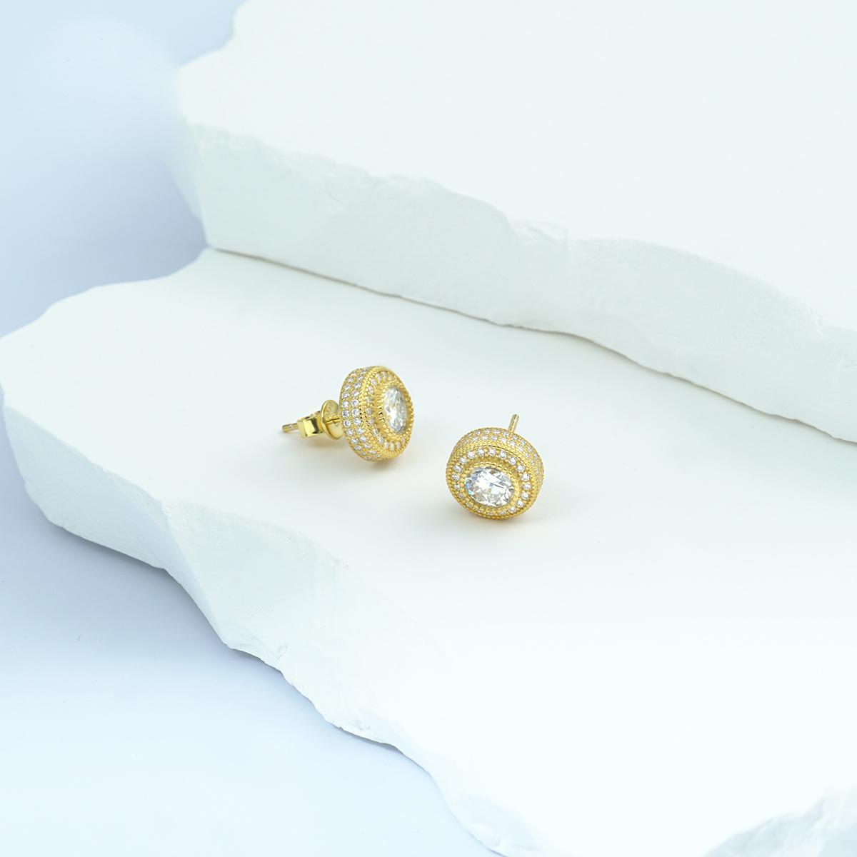 Delzzad Round VVS Synthetic Moissanite Hip Hop Iced Out Halo Stud Earrings Synthetic Moissanite Jewelry Perfect Birthday Anniversary Gift for Women Accessories Men Studearrings