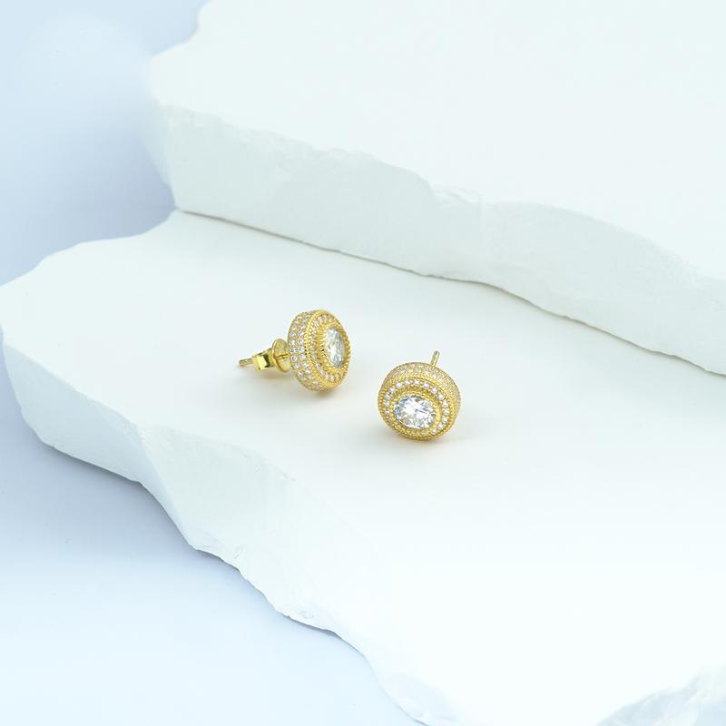 Delzzad Round VVS Synthetic Moissanite Hip Hop Iced Out Halo Stud Earrings Synthetic Moissanite Jewelry Perfect Birthday Anniversary Gift for Women Accessories Men Studearrings