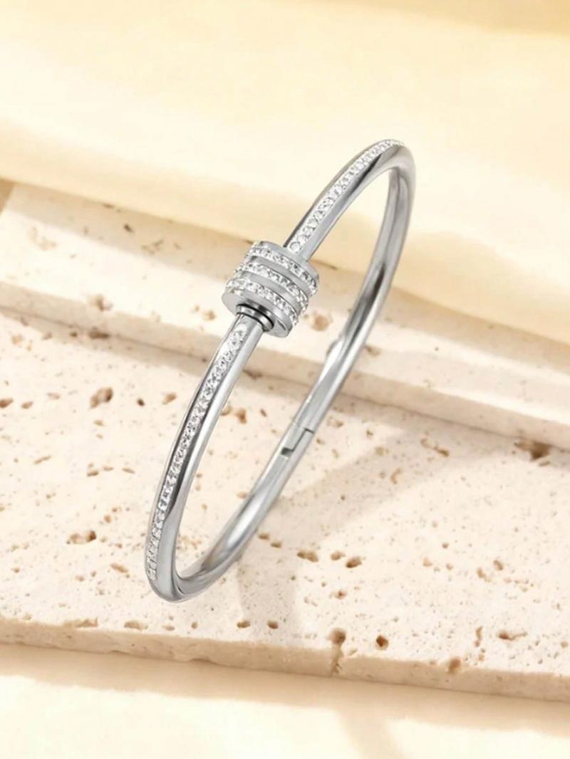 5-Piece Waterproof Titanium Steel Bracelet Set, Stackable Bracelet, Rhinestone Star Design, Plated, Versatile Style, Unisex Jewelry