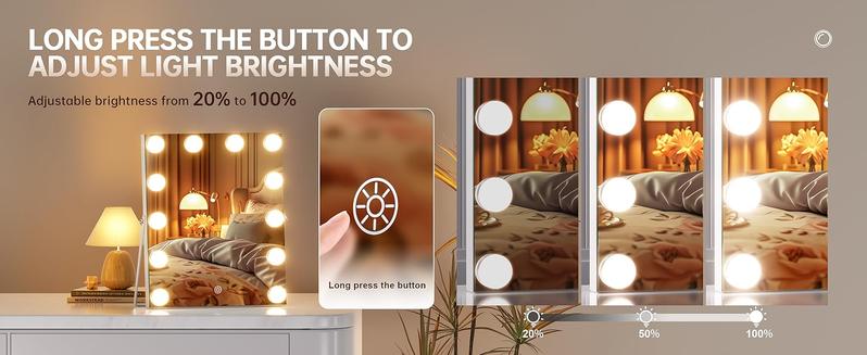 Hasipu Vanity Mirror with Lights, Hollywood Mirror, Makeup Mirror with Dimmable Bulbs, Smart Touch 3 Colors Dimmable, 360 Rotation, White
