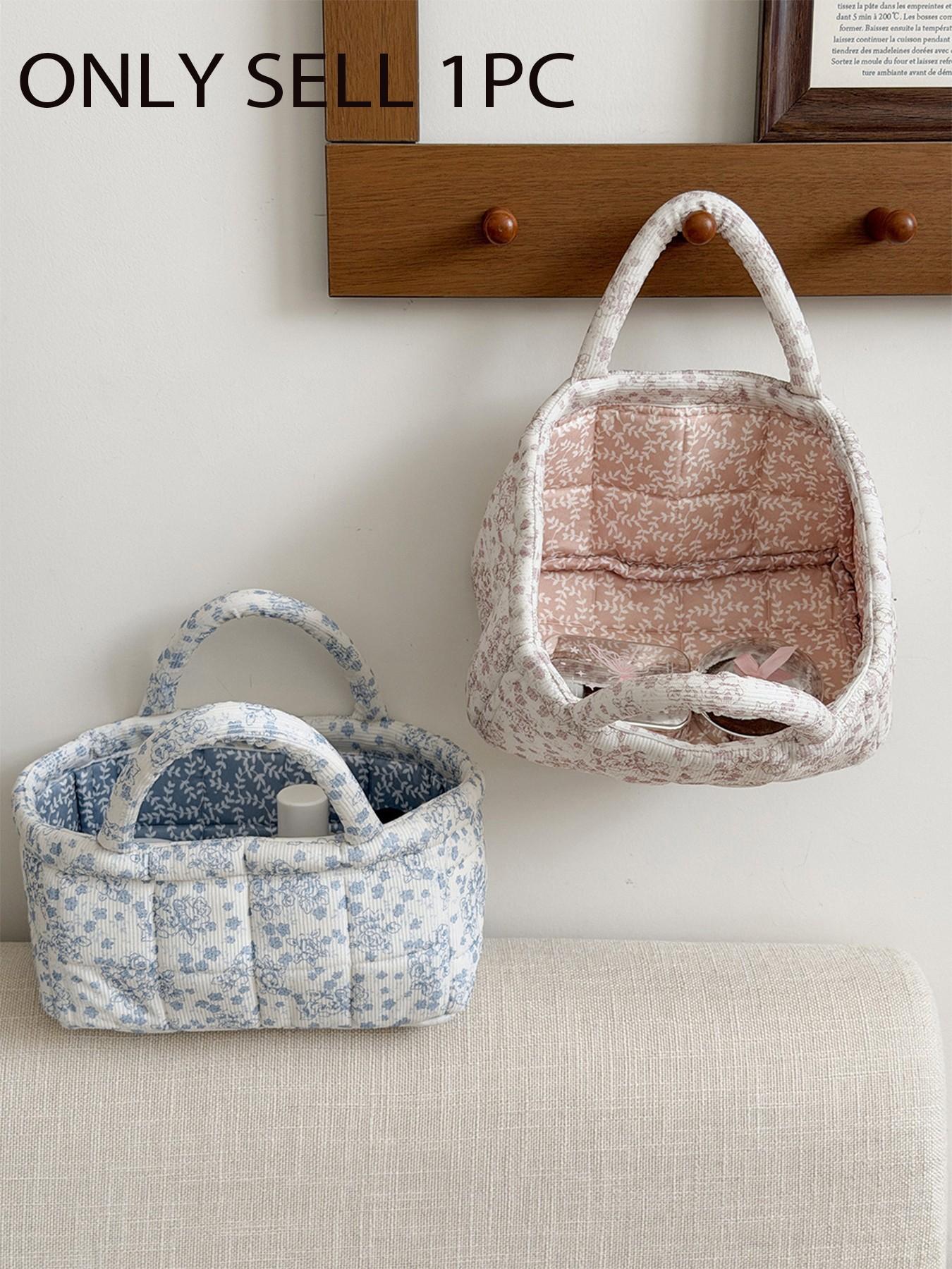 Floral Quilted Fabric Storage Basket,  Style Handheld Organizer Bin for Cosmetics & Sundries,ONLY SELL 1PC