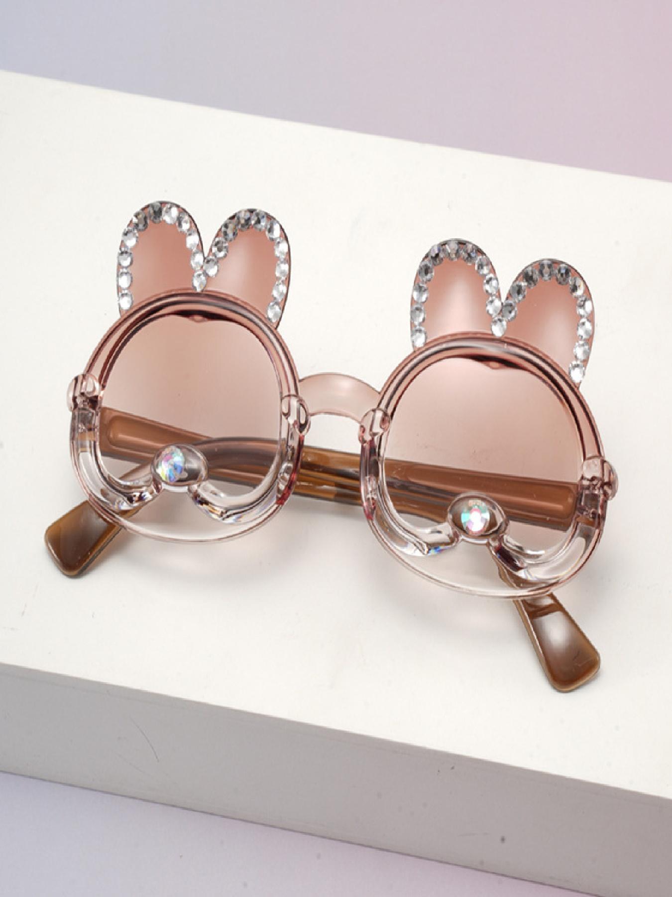 Cute Rabbit Rhinestone Sunglasses, Bow Heart Frame, Gradient Lens, Fashion Casual, Beach Wear, Multiple Colors Available