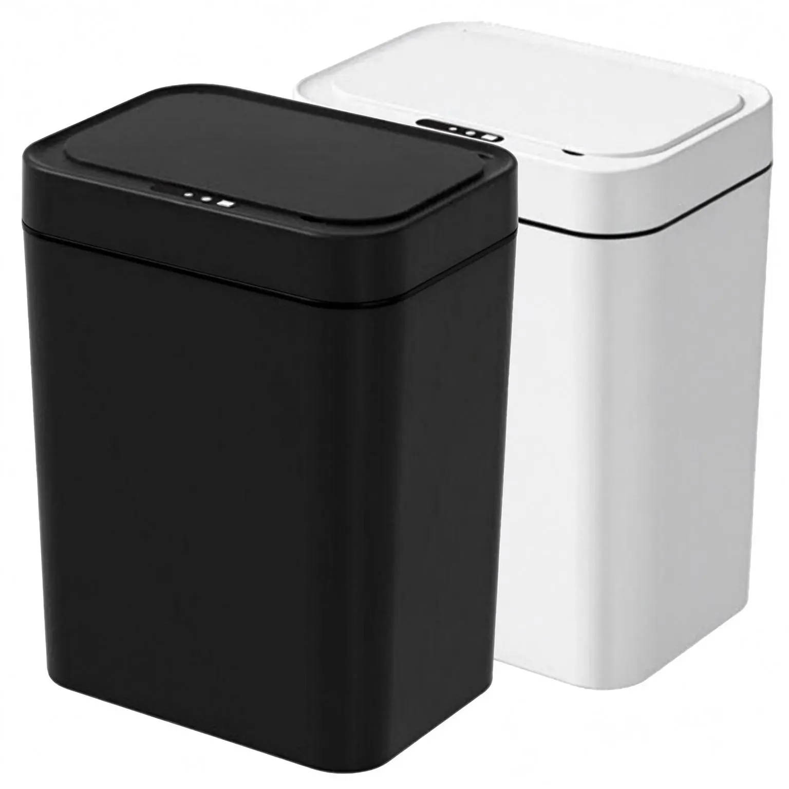 2-Pack 4.2 Gal Plastic Touchless Motion Sensor Smart Trash Cans, Slim Waterproof Small Bins for Camping, Household Use, Trash Cans for Kitchen (White, Black)