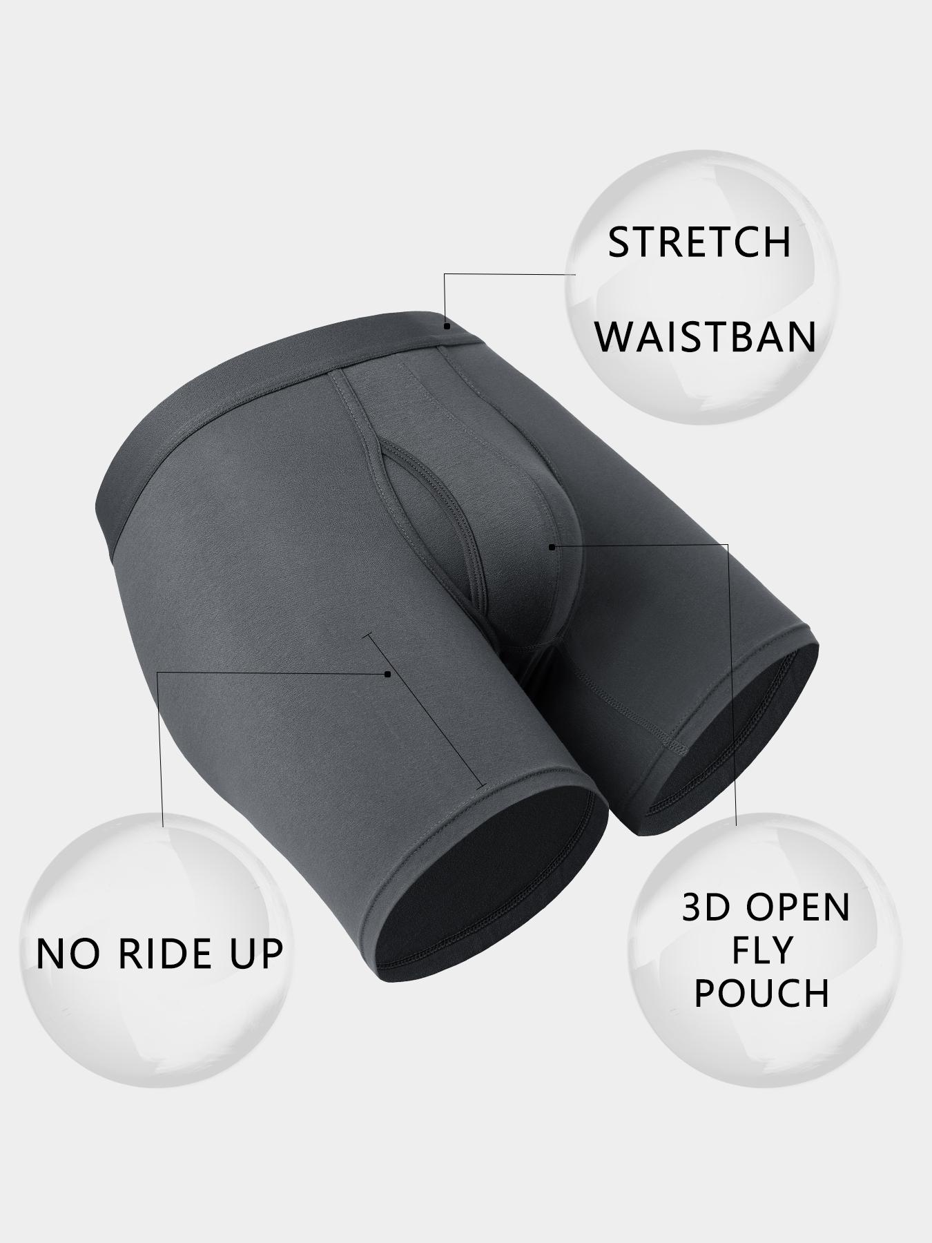 Men's  Solid Color Bamboo Fiber Boxer Brief, Men's Underwear Breathable Boxer Briefs with Fly Moisture-Wicking Lightweight Underwear 4-Pack Underwear Boxers