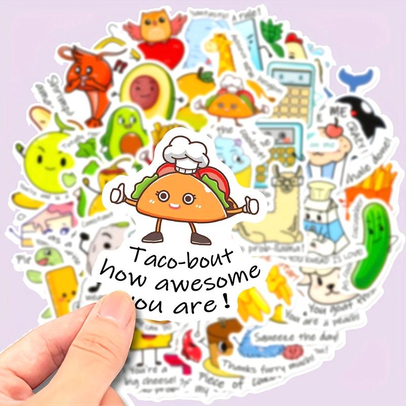 Fun Text Fruit Graffiti Stickers, 50pcs Educational Early Learning Jokes, Durable Adhesive Sticker Packs, Personalized Decorations for Guitars, Notebooks, Luggage, Computers, Motorcycles, Decal Sticker