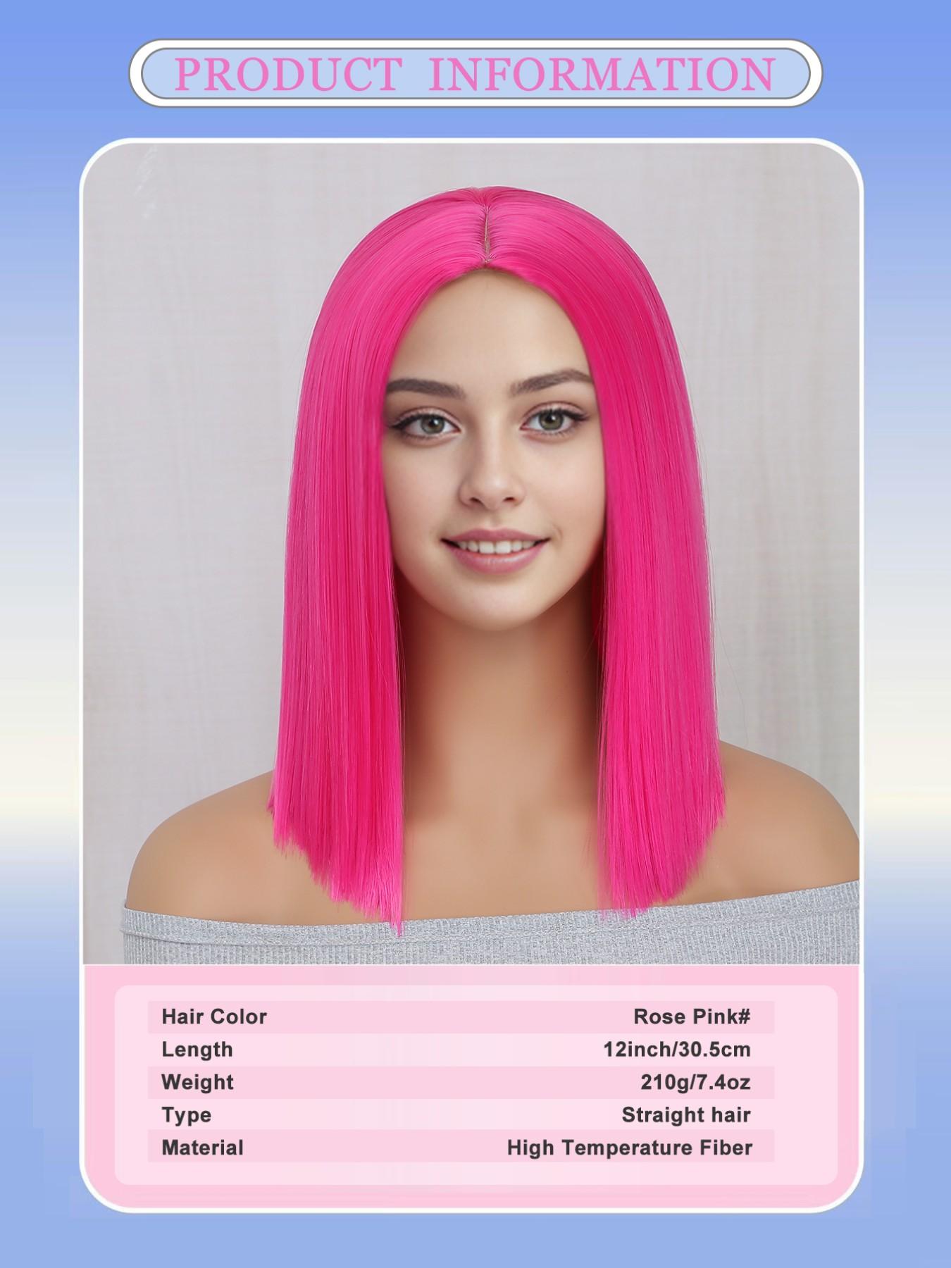 Cosplay Wig Hot pink Green Pink Black 12inch  Synthetic Hair Wig high temperature short Hair for women Middle part straight hair wig holiday Daily Fashion Style Synthetic Hair wig Woven hair wig for Halloween and Christmas