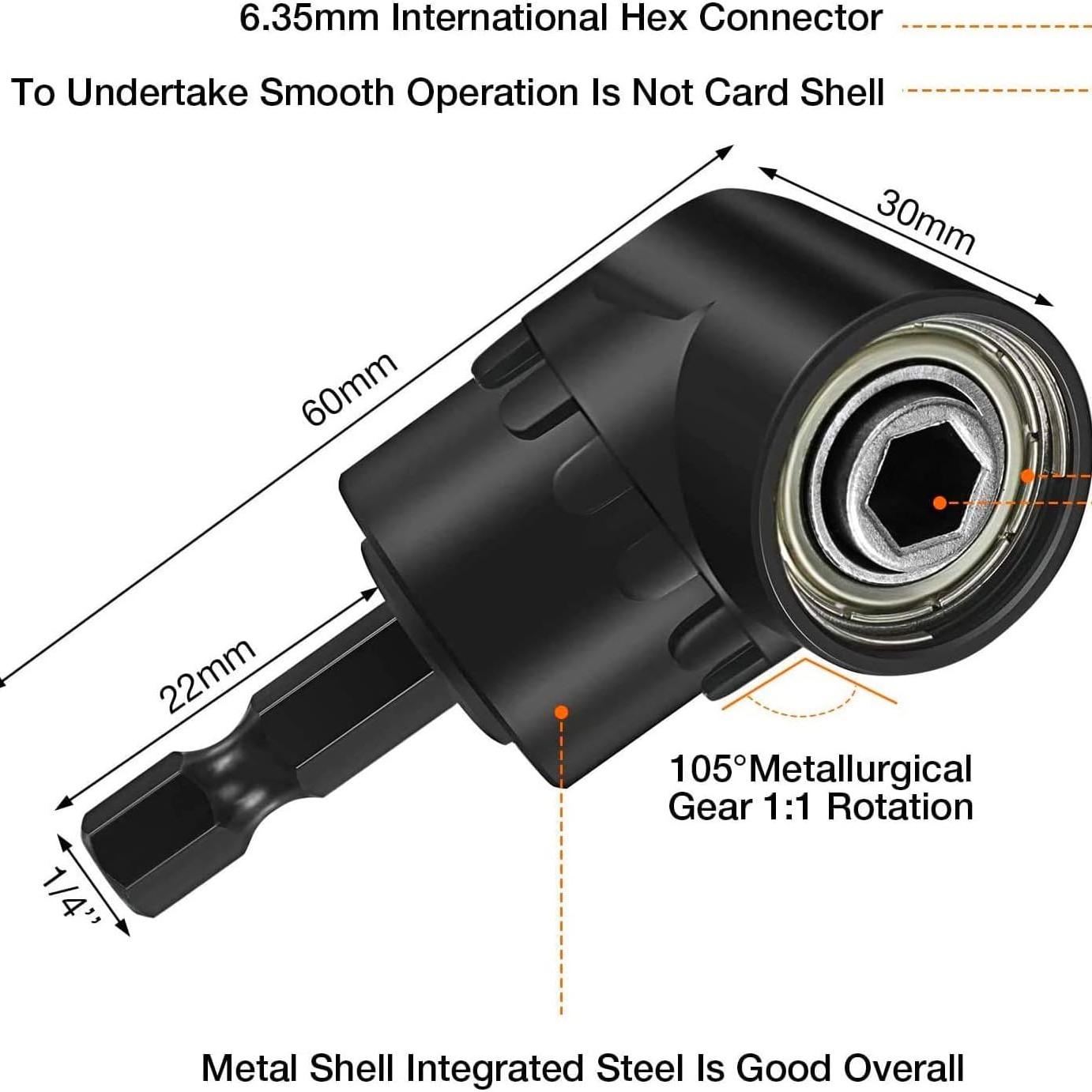 Right Angle Drill Adaptor,4-in-1 Impact Drill Bit Extension,360° Rotatable 1/4 3/8 1/2" Impact Grade Socket Adapter Set, Drill Attachment,105 Degree Angle Screwdriver Drill Bit for Household Workplace Industry