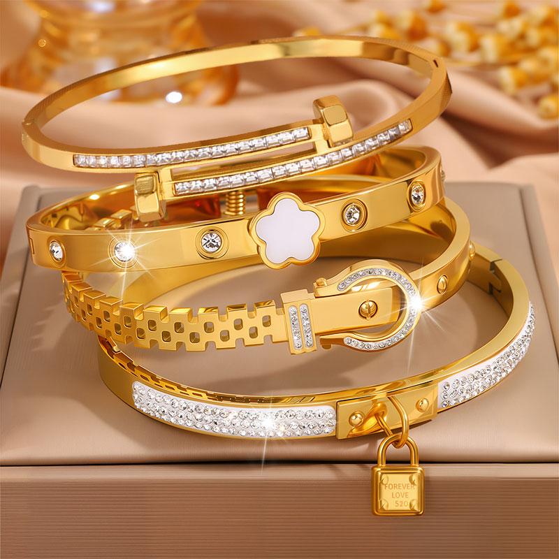 Elegant 4-piece Casual High Quality Bracelet Set, Stainless Steel Fashion Jewelry Accessory for Everyday, Vacation and Birthday Gifts, Fashionable Bracelet, Jewelry Gift, Stackable bracelets