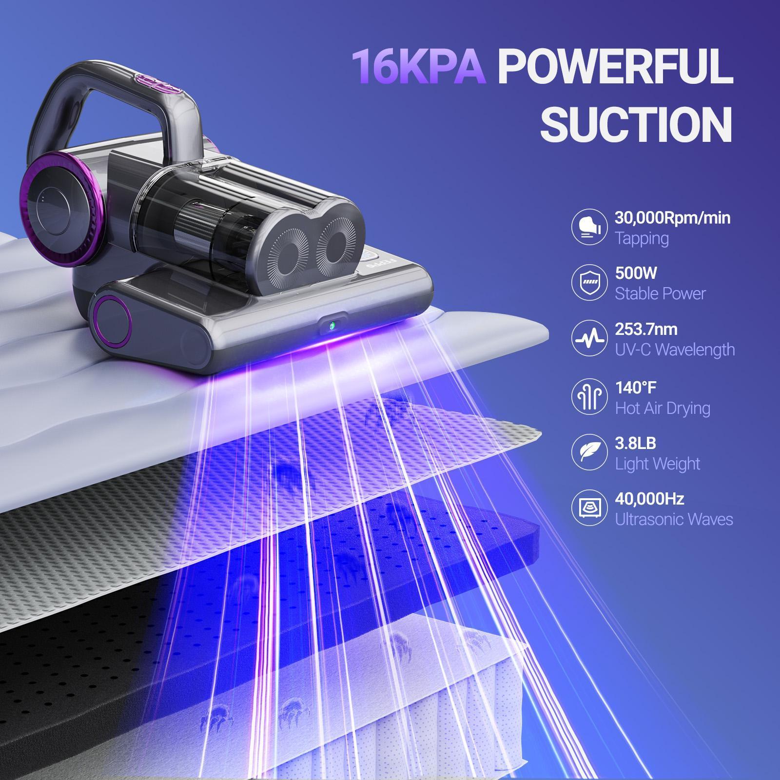 FEPPO Mattress Vacuum Cleaner with UV-C light,for Dust Mites Removal,  Bed Vacuum with Powerful Suction for Deep Cleaning of Beds, Sofas, and Upholstered Furniture