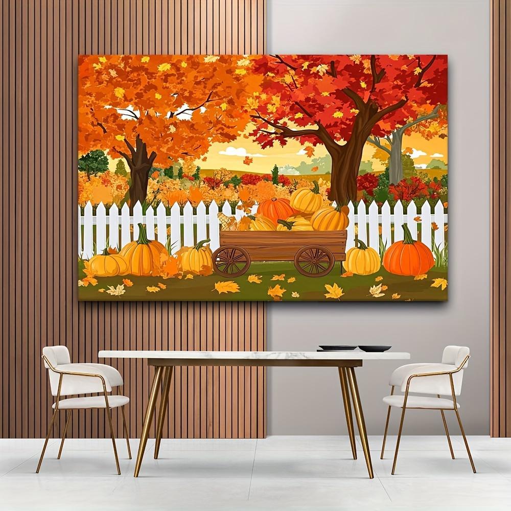 2D Flat, 2D Flat Banner, 1pc Rustic Autumn Photography Backdrop - Autumn Maple Trees with White Fence and Pumpkin Carriage, Vibrant Thanksgiving Harvest Background, Photo Booth Prop, Party Decorat