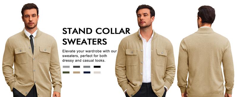 Runcati Mens Stand Collar Cardigan Sweater Button Down Long Sleeve Cardigan Jacket Casual Winter Knitted Sweaters