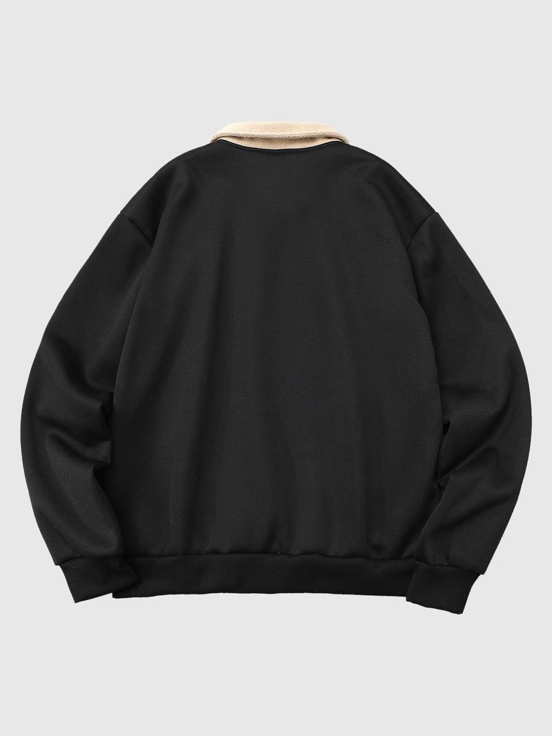 Men's Fleece Pullover Sweatshirt, Winter Warm Windproof Design, Trendy Cross Print Hoodie with Button Detail, Preppy Style