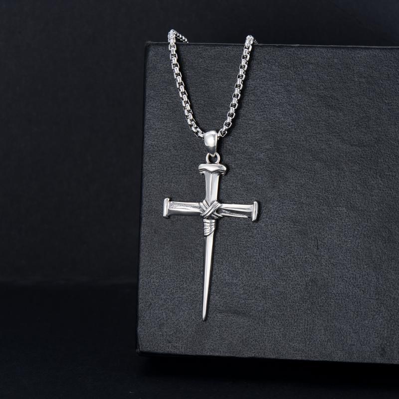 MEIDERBO  S925 sterling Silver Triple Cross Necklace  Pendant Jewelry Men's Gift Cuban Link Chain,Autumn New Arrivals,Graduation season gifts, birthday gifts,Jesus Faith Necklace