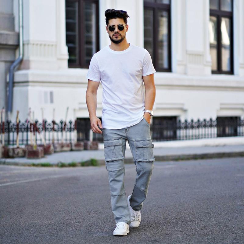 GINGTTO Men's Jeans Stretch Baggy Wide Leg Denim Pants Hip Hop Streetwear Carpenter Jean with Cargo Pockets