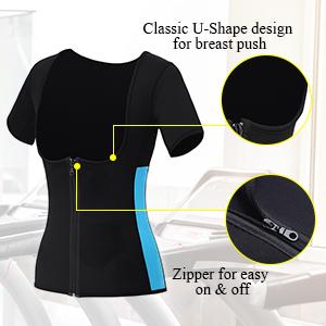 1 neoprene shaping vest top for women, Corset Waist Cincher, with front center zipper for easy on and off, stretchy and comfortable fabric to restrain excess fat, neoprene material to accelerate sweating and detoxification to promote shaping