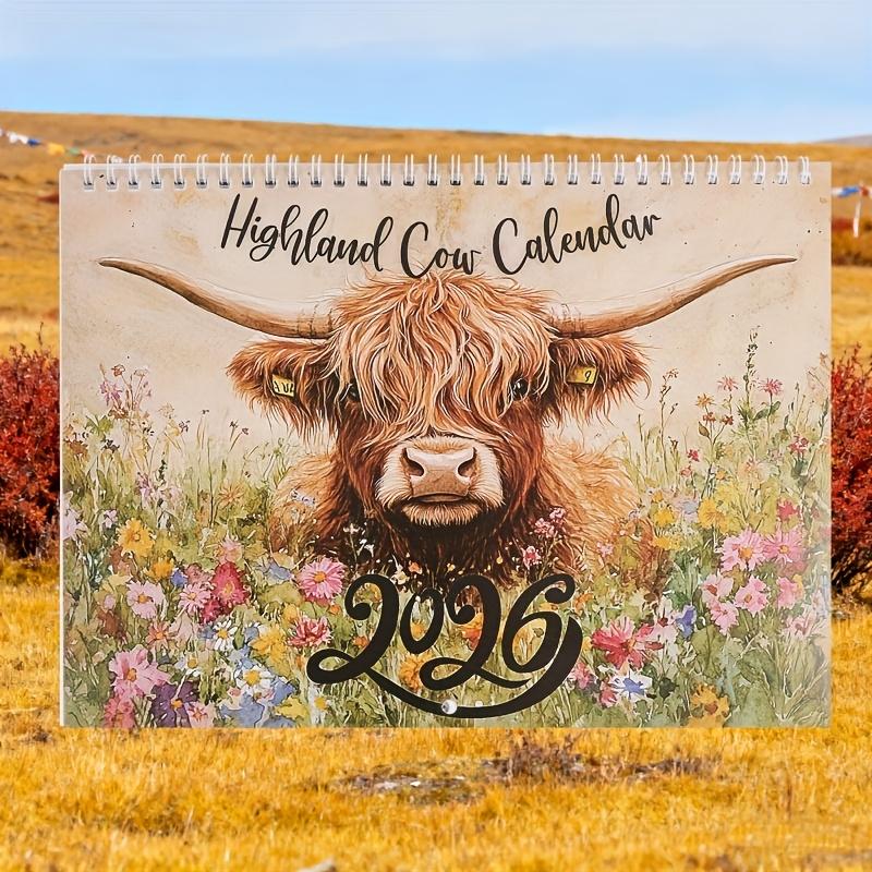Scottish Highland Cow 2026 Wall Calendar, Doodle Typography Calendar, 12-Month Planner with Monthly Pages, Perfect Gift for Animal Lovers & Home Decor Enthusiasts