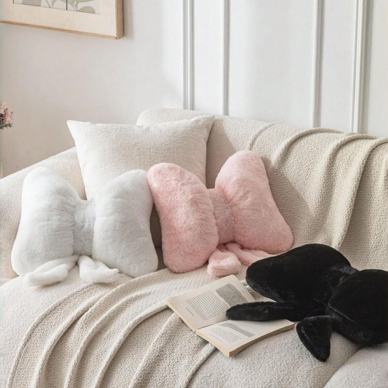 1pc Pink Bow Shaped Ultra Soft Plush Throw Pillow, Coquette Aesthetic Faux Fur Fluffy Cushion, Soft Cushions, Cute 3D Bow Decorative Pillow for Bedroom, Living Room, Cozy Gift for Home Decor Lovers, Valentine’s Day, Galentine’s Day