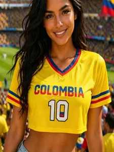 Women's Printed Cropped Football Jersey, Football Shirt, USA Brazil Argentina Mexico England Germany France Spain Portugal Italy, V Neck Mesh Short Sleeve Casual Streetwear Crop Top for Soccer Fans Game Day Daily Wear