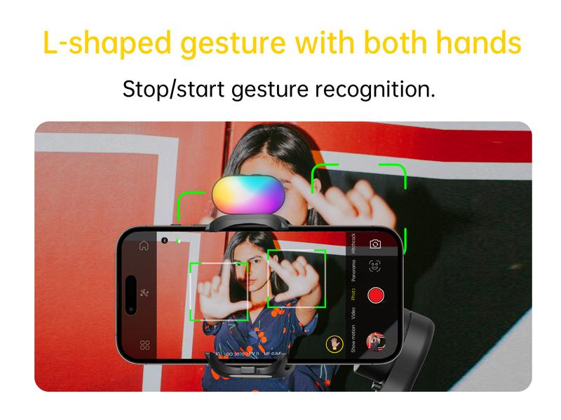 AOCHUAN 3-Axis Gimbal Stabilizer for Smartphone, Gimbal w/RGB Magnetic Fill Light Upgraded Face Tracking Focus Wheel Foldable iPhone Gimbal for iPhone/Android Phone gimbal Vlog RecordingCamera Clip Camera Accessories Smart XE-2