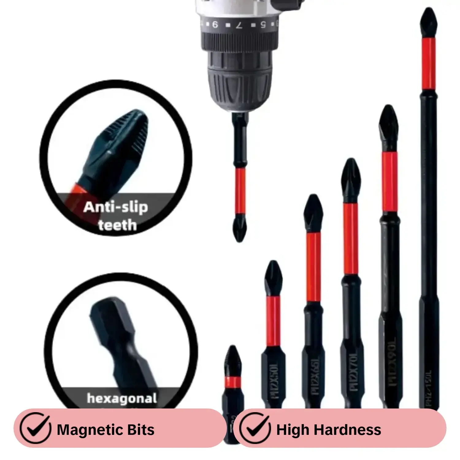 Magnetic Phillips Screwdriver Bit Set, High-Hardness Anti-Slip Screwdriver Head Kit, Assembly & Disassembly Tool for Electric and Manual Drills, Screwdriver Drill Bits, Impact Drill Bit