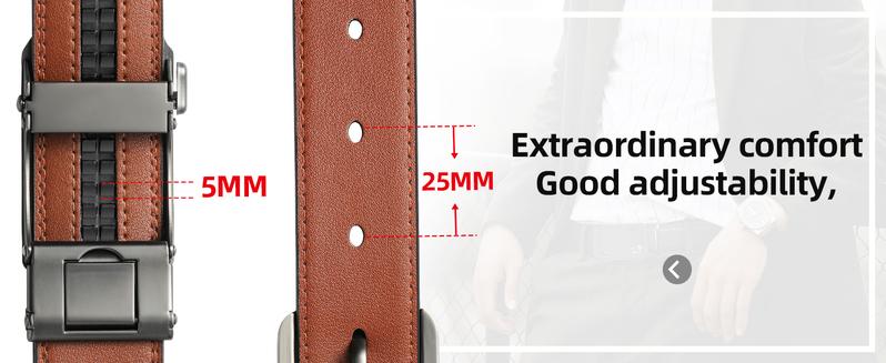 RYNEOCES Men's Leather Ratchet Belt – Automatic Adjustable Buckle, Casual & Dress Belt, Perfect Gift Valentine's Day Gift