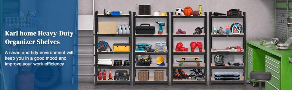 Karl home Garage Shelving Heavy Duty, 5-Tier Wide Size Adjustable Metal Shelving Unit Rack Organization for Garage Pantry Basement, 1900lbs,29.5" L x 11.8" W x 59.1" H, Black