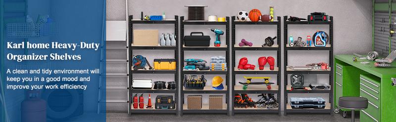 Karl home Garage Shelving Heavy Duty, 5-Tier Wide Size Adjustable Metal Shelving Unit Rack Organization for Garage Pantry Basement, 1900lbs,29.5" L x 11.8" W x 59.1" H, Black Karl home Garage Shelving Heavy Duty, 5-Tier Wide Size Adjustable Metal Shelving Unit Rack Organization for Garage Pantry Basement, 1900lbs,29.5" L x 11.8" W x 59.1" H, Black