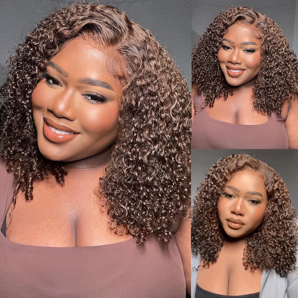 Midulla Balayage Highlight Kinky Curly Glueless Wigs Human Hair Wear and Go Pre Cut 7x5 Lace Closure Wigs Pre Bleached Ombre Brown Lace Front Wig Springtock SpringStatements