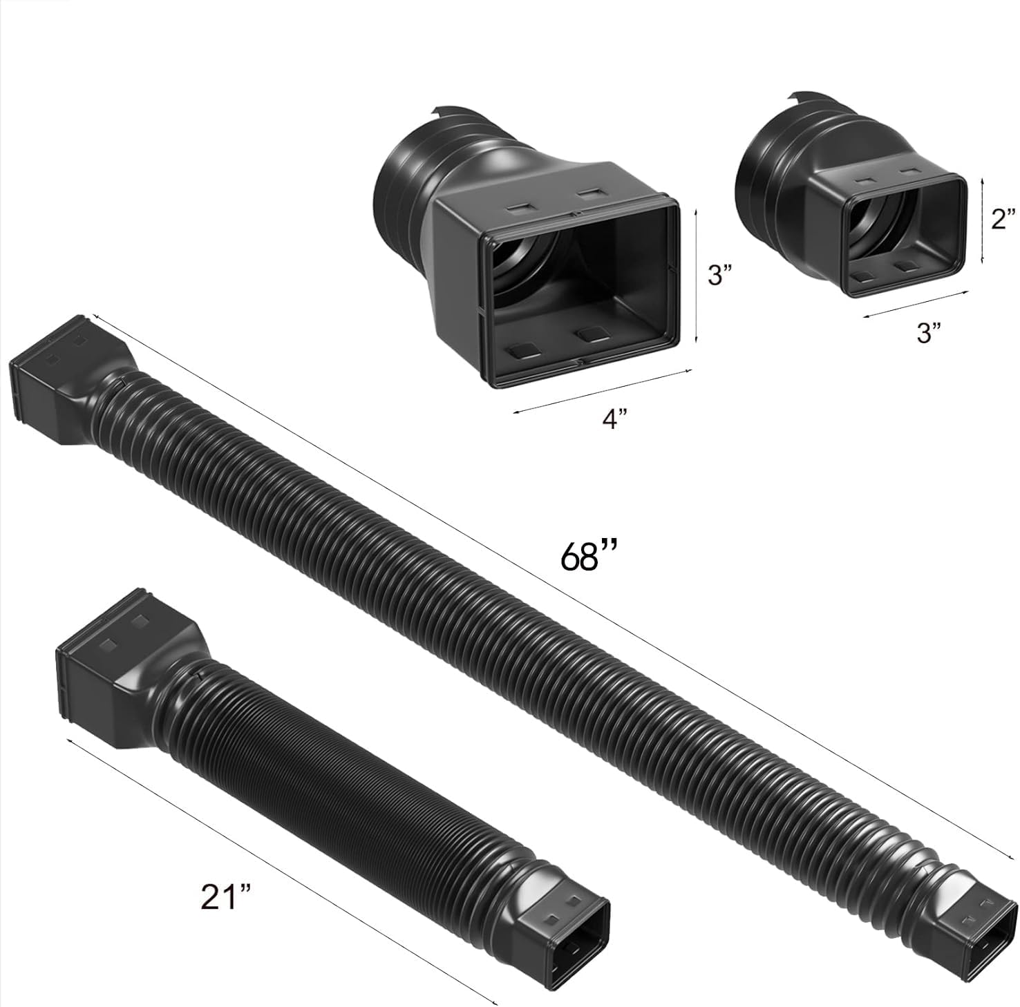 Stop Flooding Your Yard2 Pack Flexible Downspout Extensions Black|Extendable 21‑68 Inch Rain Gutter Diverter With Screws Easy Install