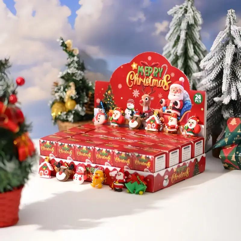 24Pcs Christmas Decorative God Blind Box Set, Cute Holiday DIY Backpack Charms and Handmade Accessories - Party Surprise| Colorful Character Design| Durable Plastic Keychain Pendant Mystery Box, Blindbags Surprise Set, Gift Box Set