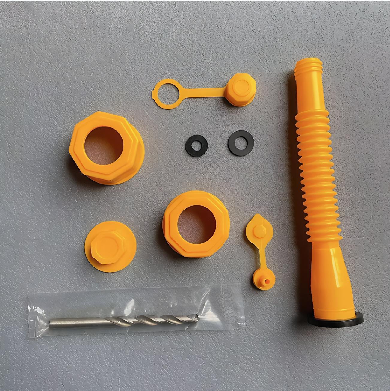 Gas Can Spout Replacement Kit Set - Anti-Spill Fuel Transfer Nozzle, Leak Prevention Upgraded Flexible Nozzle, Vent Caps, Drill Bit Included, Fits Most 1/2/5/10 Gal Gas Cans, Includes Drill Bit Gas Can Spout Replacement Kit Set - Anti-Spill Fuel Transfer Nozzle, Leak Prevention Upgraded Flexible Nozzle, Vent Caps, Drill Bit Included, Fits Most 1/2/5/10 Gal Gas Cans, Includes Drill Bit