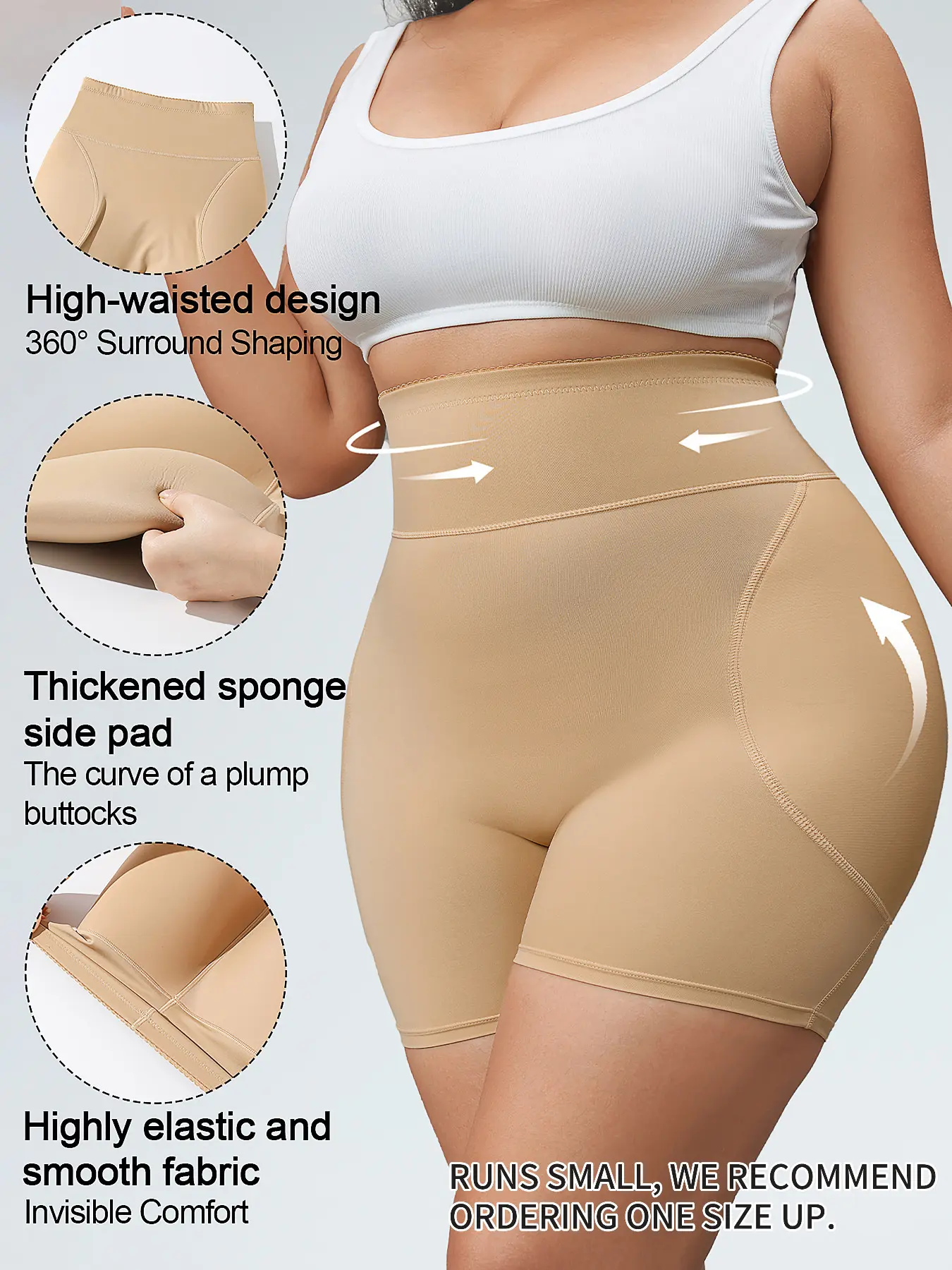 Women's Underwear High Waist Shapewear Shorts, Tummy Control & Butt Enhancement, Padded Hip Design, Smooth Seamless & Comfortable Fabric, S-XXL