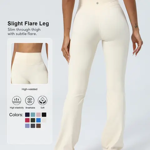 Women's Fashion Solid Yoga Pants, Elastic High Waist Slim Fit, Comfortable Sporty Casual Bell Bottoms, Workout Activewear Bottoms for Yoga, Pilates, Fitness