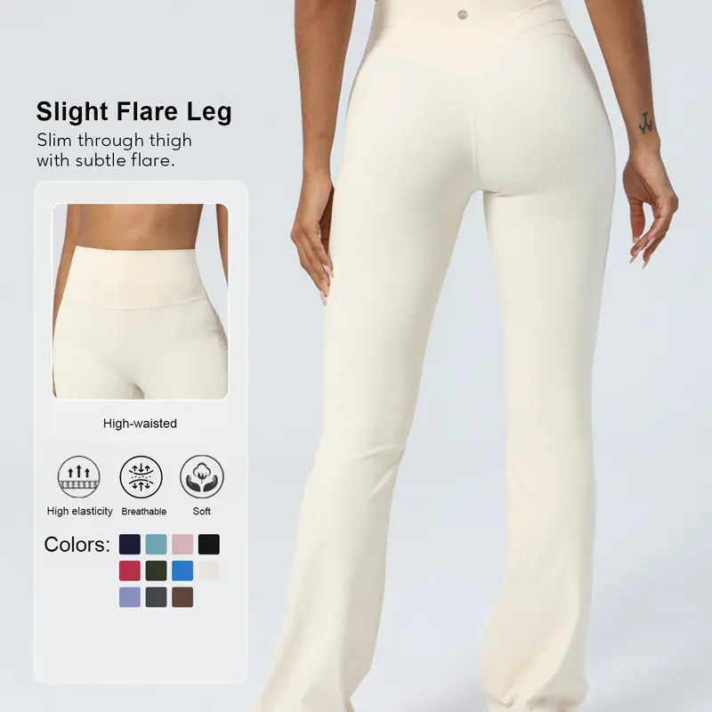Women's Fashion Solid Yoga Pants, Elastic High Waist Slim Fit, Comfortable Sporty Casual Bell Bottoms, Workout Activewear Bottoms for Yoga, Pilates, Fitness
