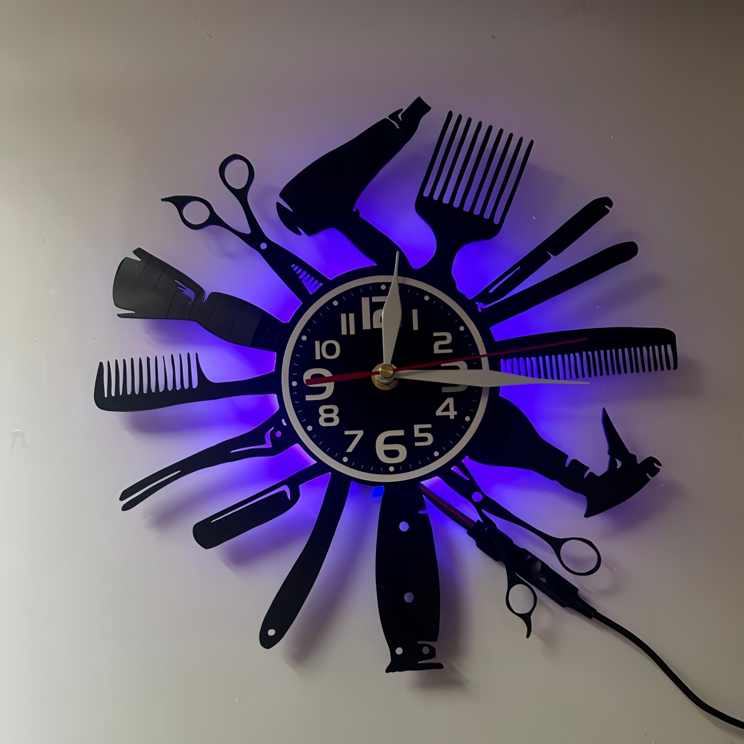 Scissors Comb Shape LED Clock, Numbers & Hands, Clear Easy-Read Design, Ideal for Hair Salons & Styling Studios, Home Decor