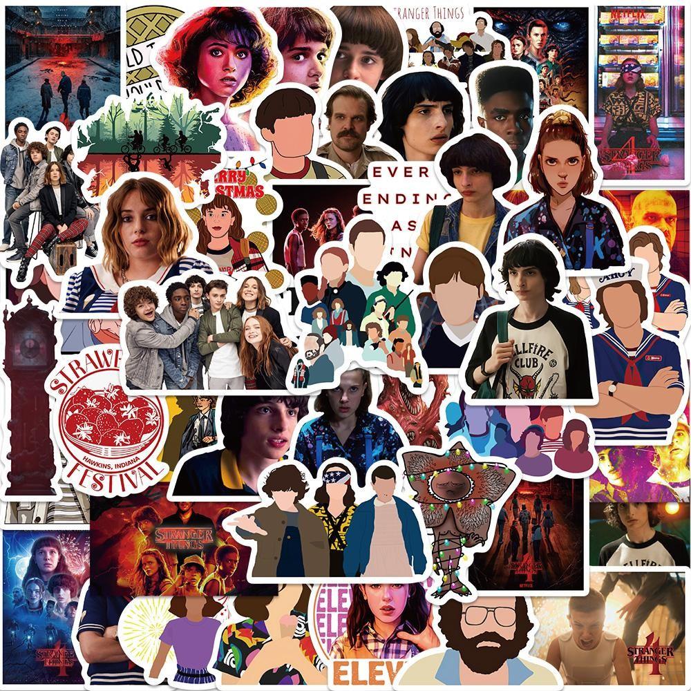 50pcs Stranger Things Stickers, Classic TV Show Decorative Window Decals, Phone Case Cup Note Refrigerator Room Wall DIY Waterproof