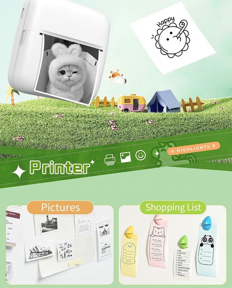 Mini Printer: Inkless Wireless Portable Design, Supports Photos Text Web Pages Bills, Perfect for Instant Printing Anytime Anywhere