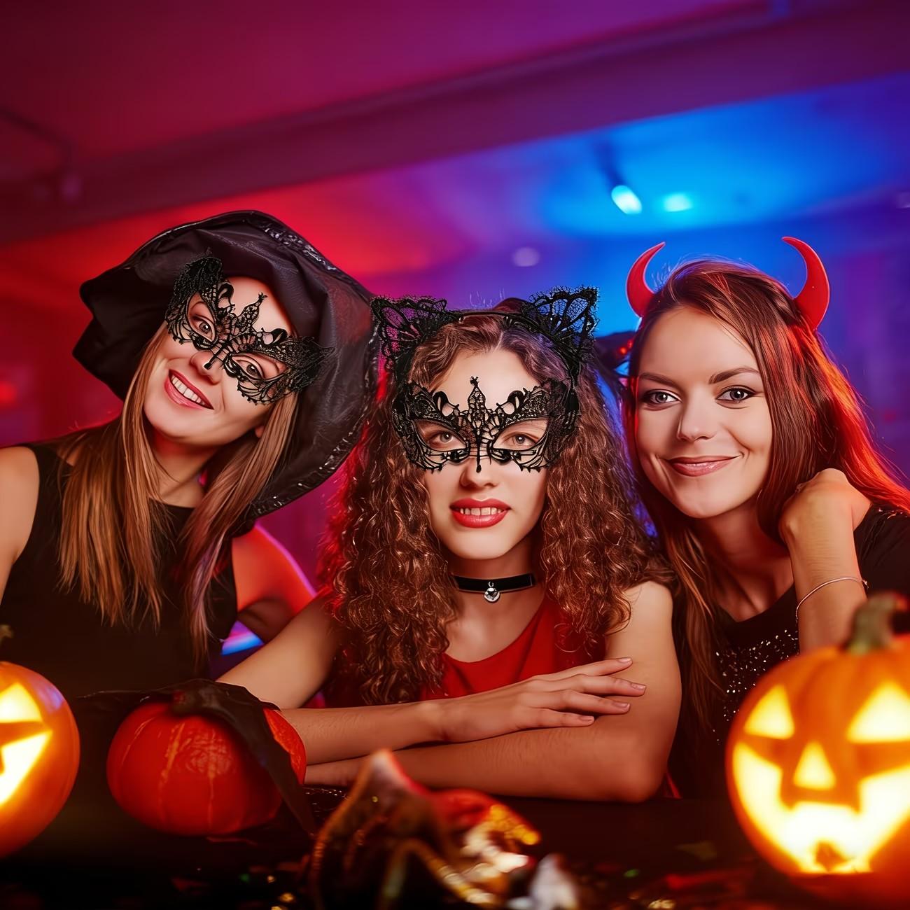 3-Piece Cat Costume Set, Halloween Makeup Party Mask, Adult Lace Ears Necklace and Collar, Women's Cat