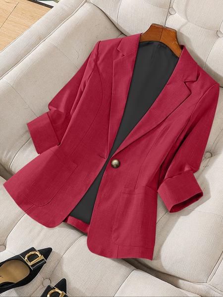 Women's Solid Color Button Front Blazer Coat, Casual Long Sleeve Outerwear for Work Office Business, Ladies Spring & Fall Woven Clothes, Fitted Womenswear