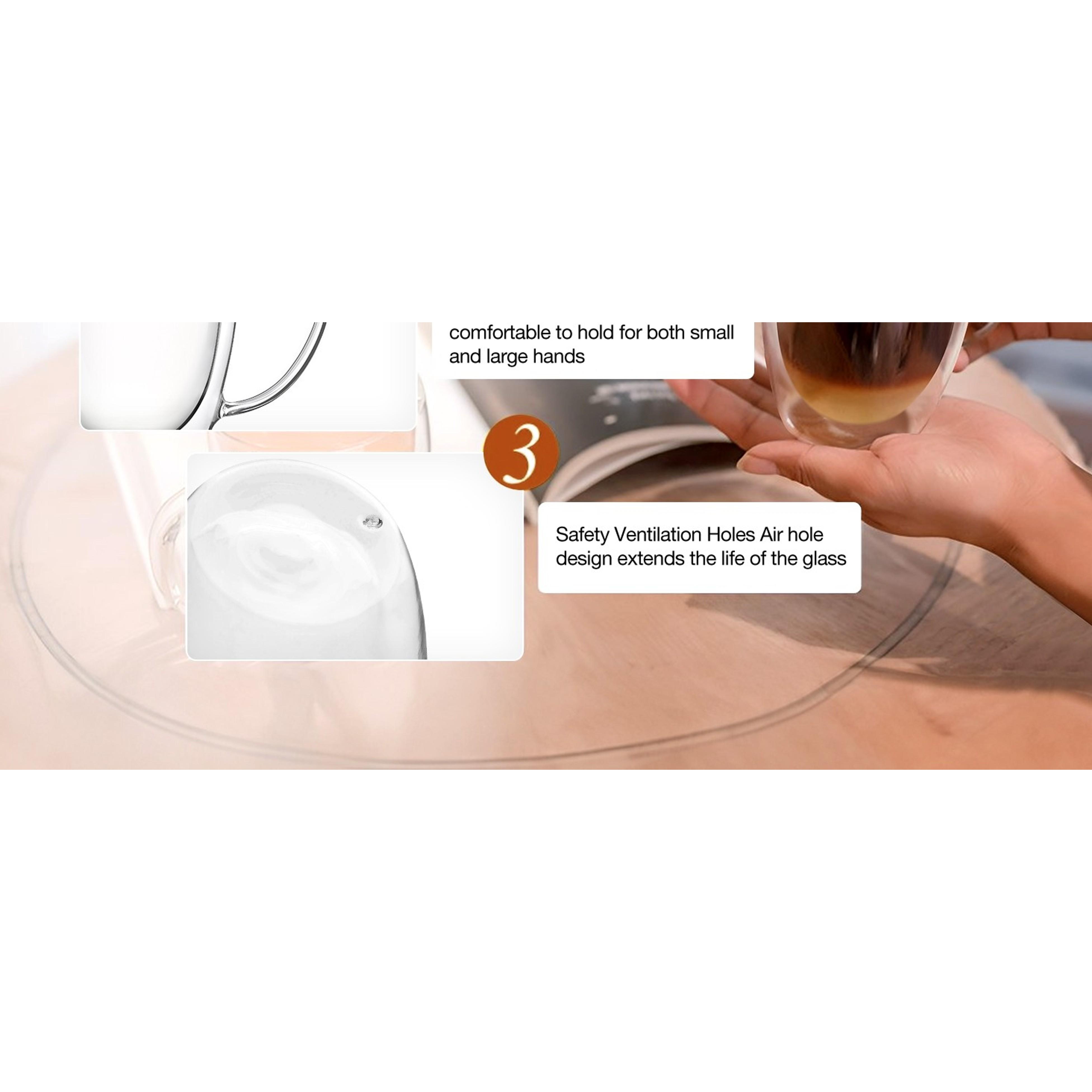 Double Walled Glass Coffee Mugs Set of 4, 12.5OZ Hand Blown Insulated Clear Glass Coffee Cups with Handle,Perfect for Latte,Cappuccino, Espresso, American,Tea Bag, BeverageGift