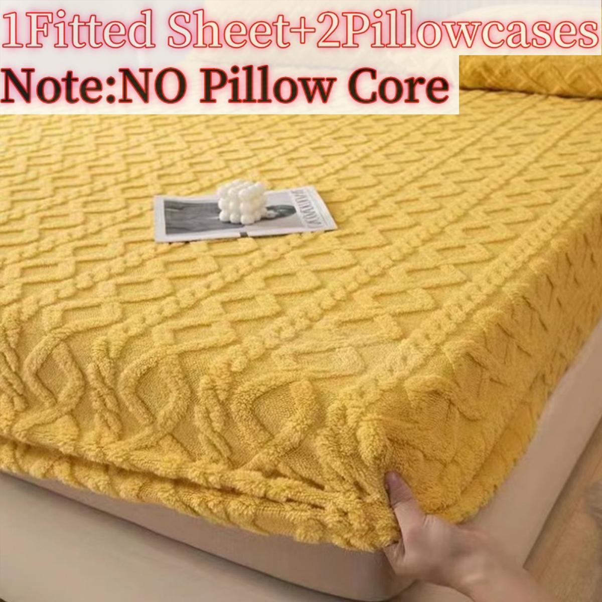 Diamond Pattern Bedding Set, Multiple Color Options, Soft Warm, Anti-Slip High Sides (11.81-13.39 Inches), Includes 1 Fitted Sheet & 2 Pillowcases