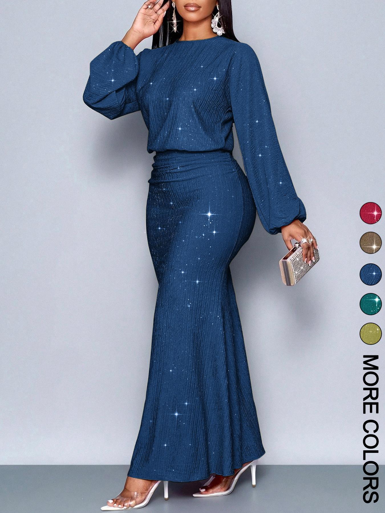 Women's Elegant Mermaid Hem Bodycon Dress, Long Sleeve Slim Fit Party Dress, Stretchy Soft Tight-Fitting Women's Elegant Mermaid Hem Bodycon Dress, Long Sleeve Slim Fit Party Dress, Stretchy Soft Tight-Fitting
