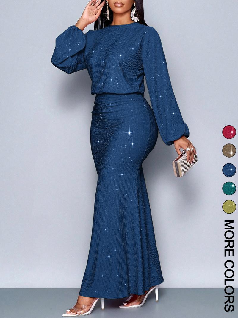 Women's Elegant Mermaid Hem Bodycon Dress, Long Sleeve for Christmas Party & Valentine's Day, Tight-Fitting Evening Gown