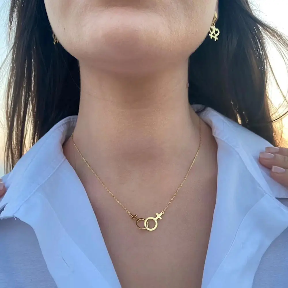 Double Venus Symbol Charm Female Lesbian LGBT Necklace Women Pendant Girlslove LES Stainless Steel Sister Jewelry