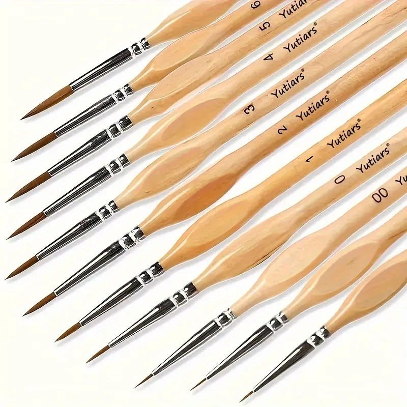 11-Piece Fine Detail Miniature Paint Brush Kit - Office Art Supplies, Detailing Tools with Precision Tips, Size Variety, Triangular Grip, Wood Handle for Acrylic, Scale Model Projects