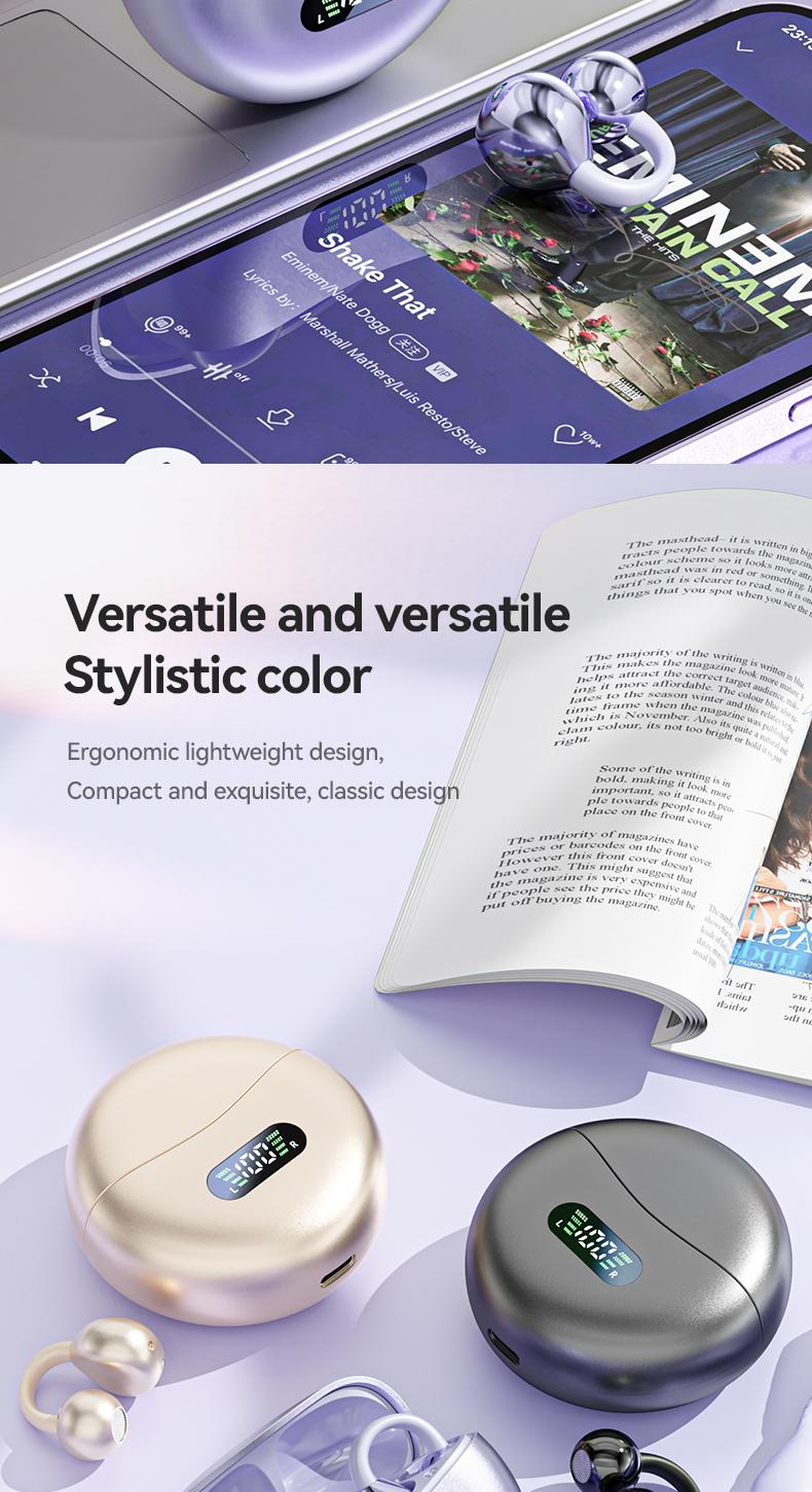 Clip-On Wireless Earbuds, Bluetooth-compatible 5.4 Stable Connection, Clear Hi-Fi Sound, Sweat-Resistant Design, Compatible with Android & iOS