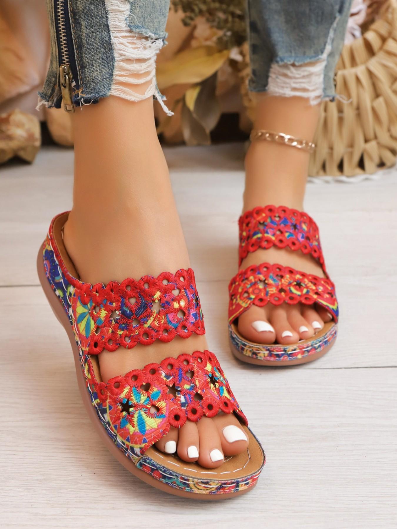 Summer Sandals, Hollow Out Lace Design, Soft Sole, Casual PU Leather, Less Than Ankle Height, Breathable and Comfortable