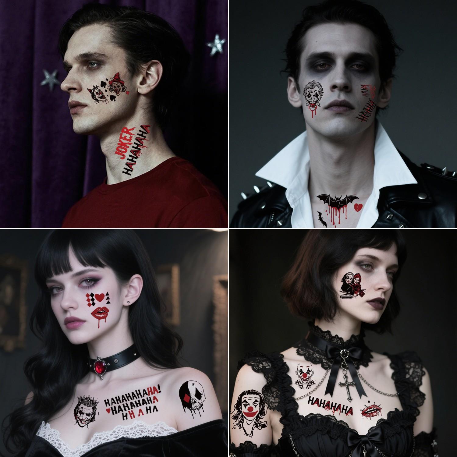 New Halloween Clown Face Tattoo Stickers, Suicide Squad Arm & Face Tattoos, Special Forces Joker Design, Party Supplies